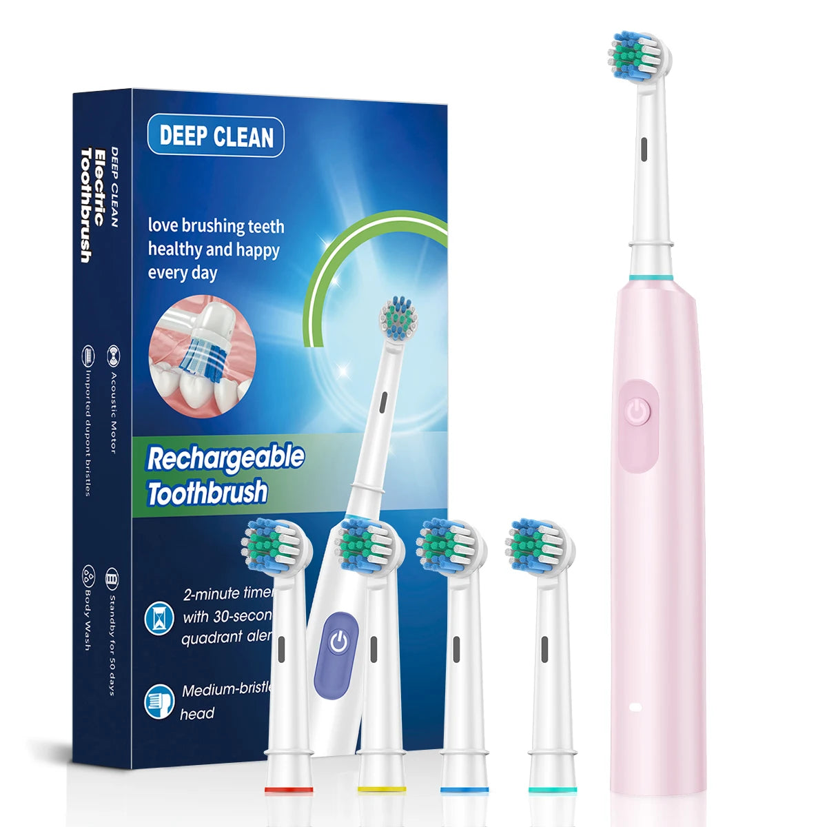 New 2025 Rotating Electric Toothbrush Adult Timer Brush 6 Mode USB Charger Rechargeable Tooth Brushes Replacement Heads Set