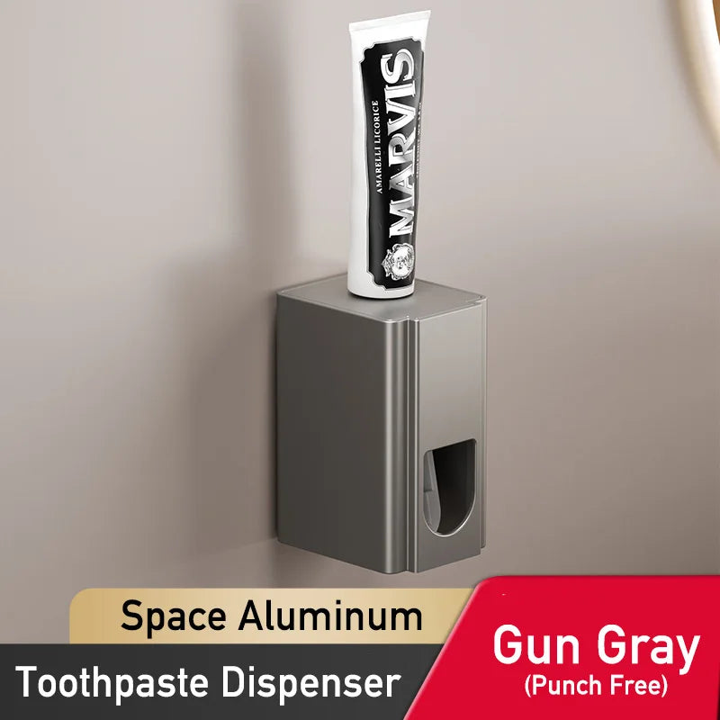 Creative Aluminum Toothpaste Dispenser Automatic Sensor Metal Wall Mounted Tooth Paste Squeezer Device with Toothbrush Holder