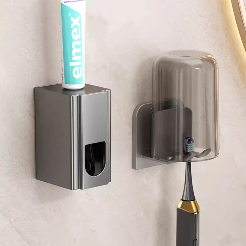 Creative Aluminum Toothpaste Dispenser Automatic Sensor Metal Wall Mounted Tooth Paste Squeezer Device with Toothbrush Holder