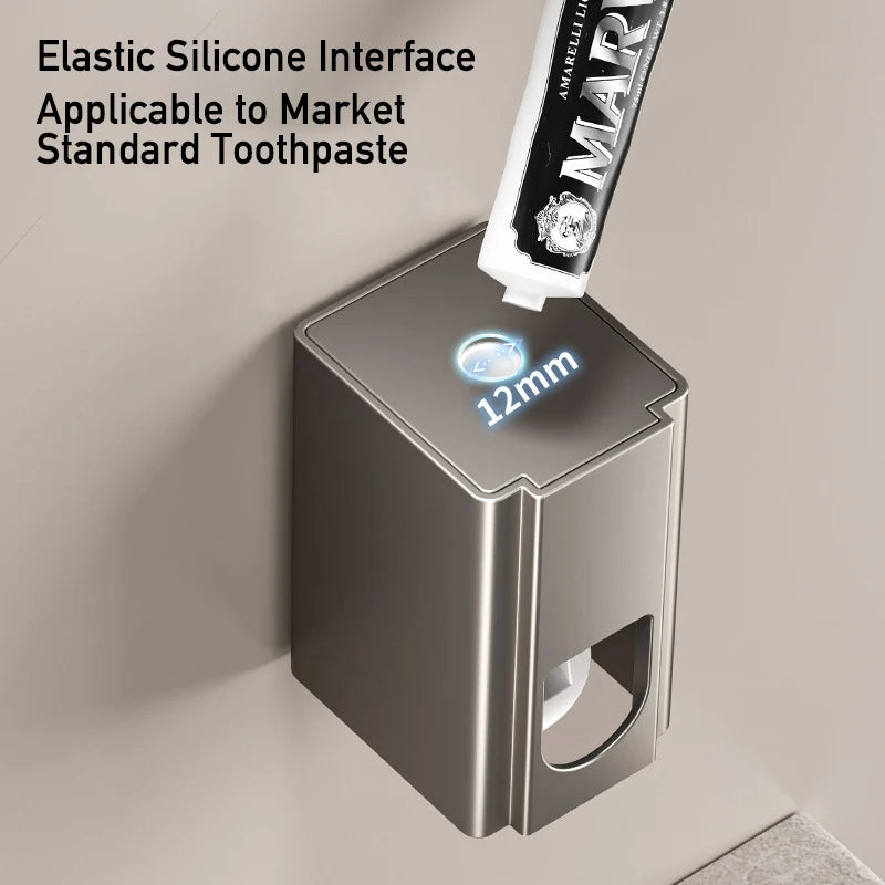 Creative Aluminum Toothpaste Dispenser Automatic Sensor Metal Wall Mounted Tooth Paste Squeezer Device with Toothbrush Holder