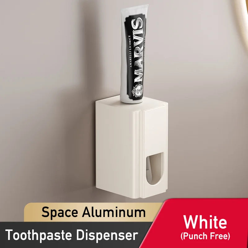 Creative Aluminum Toothpaste Dispenser Automatic Sensor Metal Wall Mounted Tooth Paste Squeezer Device with Toothbrush Holder