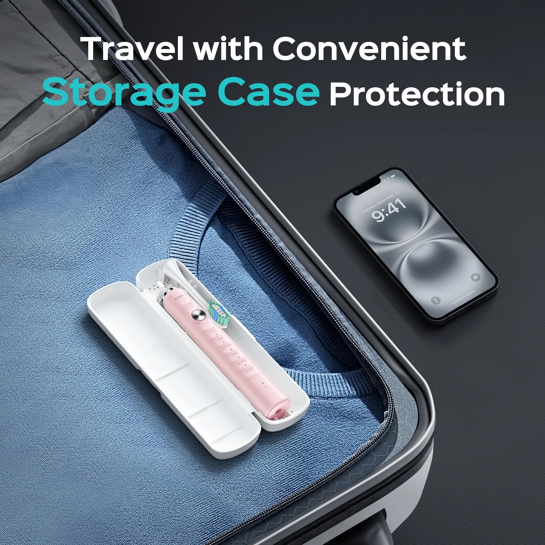 CX40 Electric Toothbrush for Adults and Teen,Wireless Rechargeable Tooth Brush,Youth with Portable Travel Case,5 Modes 47000 Vpm Power Toothbrushes 6 Brush Heads ,70Day Battery Life Pink
