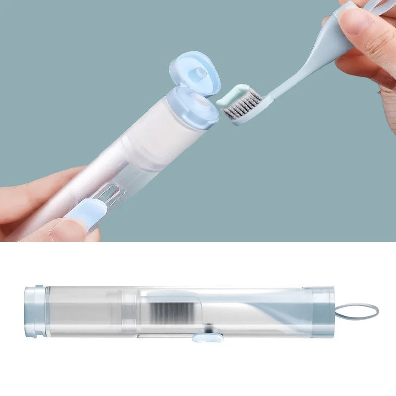 Portable Folding Toothbrush Fold Travel Camping Hiking Outdoor Easy to Take Plastic Foldable Teethbrush Toothpaste Storage Kit
