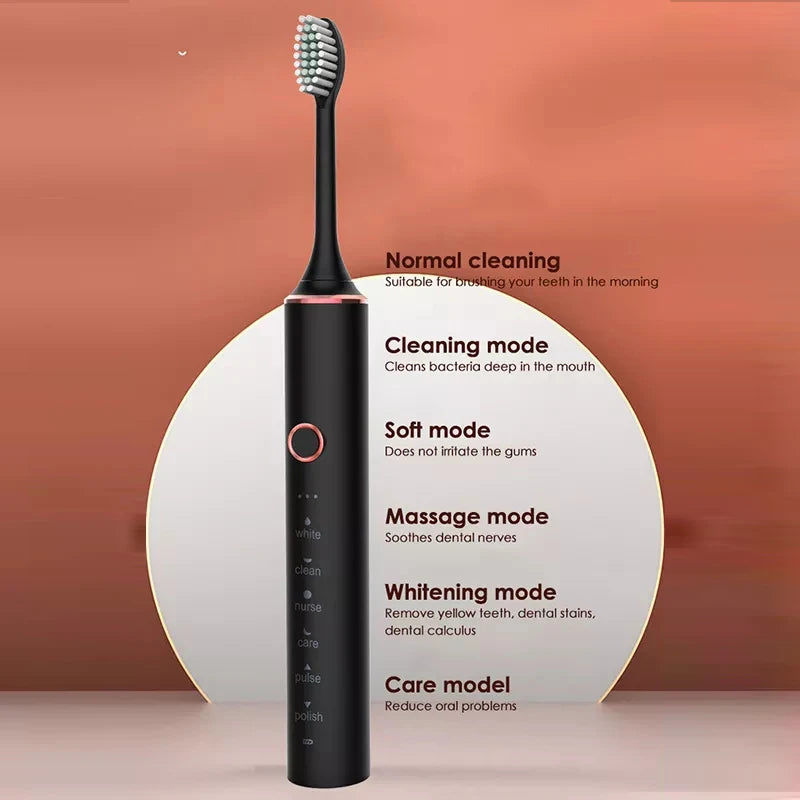 N100 Adult Timer Brush 6 Modesonic Electric Toothbrush USB Charger Rechargeable Tooth Brushes Replacement Heads Set Valentine