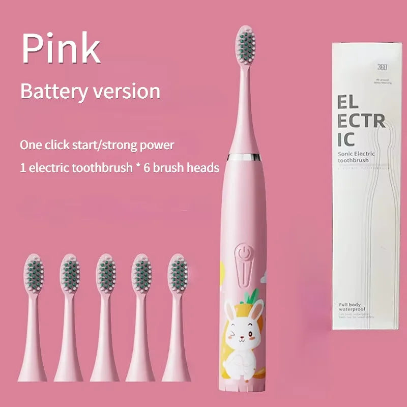 Children'S Electric Toothbrush with 5 Replacement Heads Kids Cartoon Ultrasonic Sonic Battery Tooth Brushes Electric Toothbrush