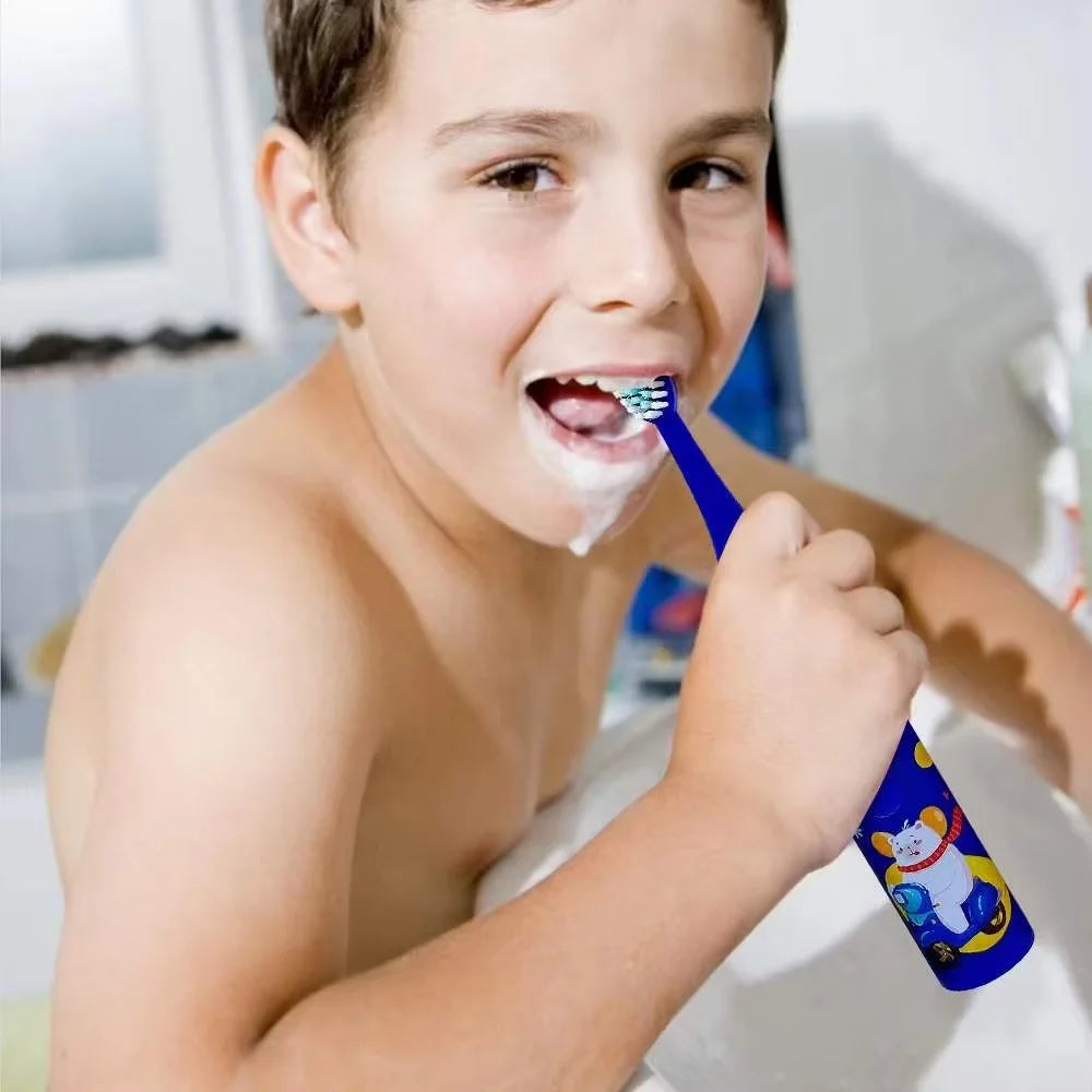 Children'S Electric Toothbrush with 5 Replacement Heads Kids Cartoon Ultrasonic Sonic Battery Tooth Brushes Electric Toothbrush