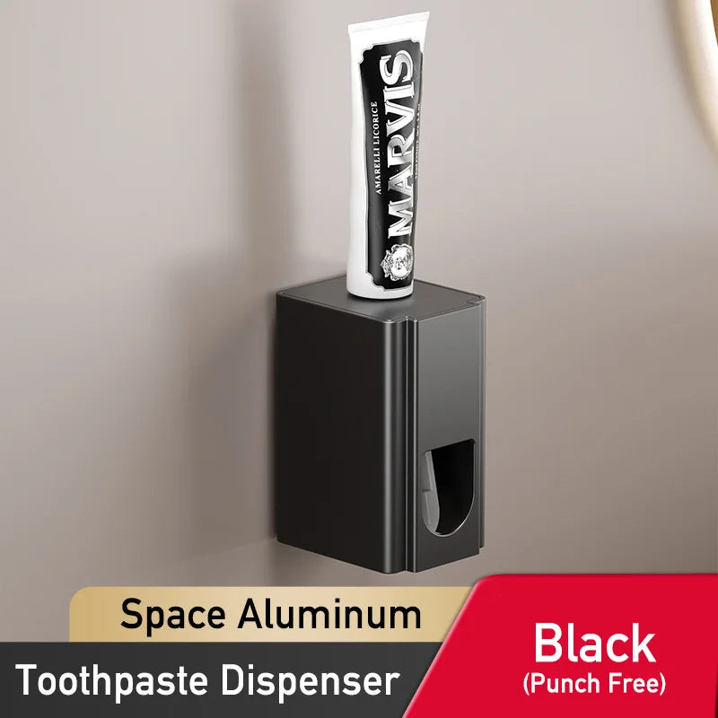 Creative Aluminum Toothpaste Dispenser Automatic Sensor Metal Wall Mounted Tooth Paste Squeezer Device with Toothbrush Holder