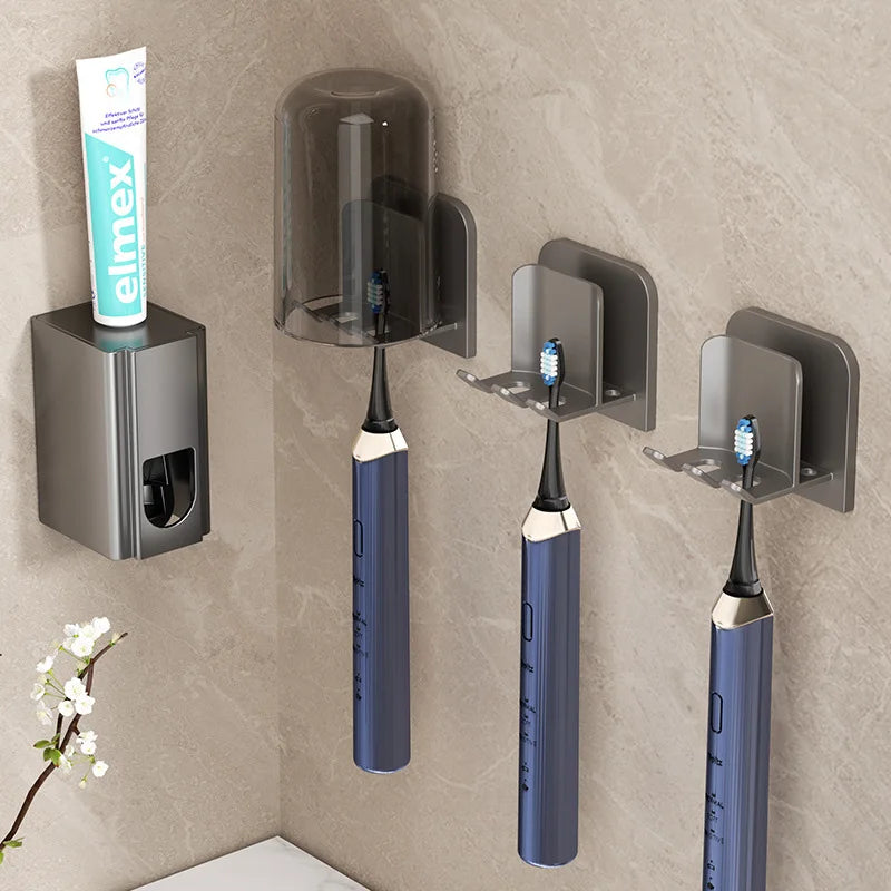 Creative Aluminum Toothpaste Dispenser Automatic Sensor Metal Wall Mounted Tooth Paste Squeezer Device with Toothbrush Holder