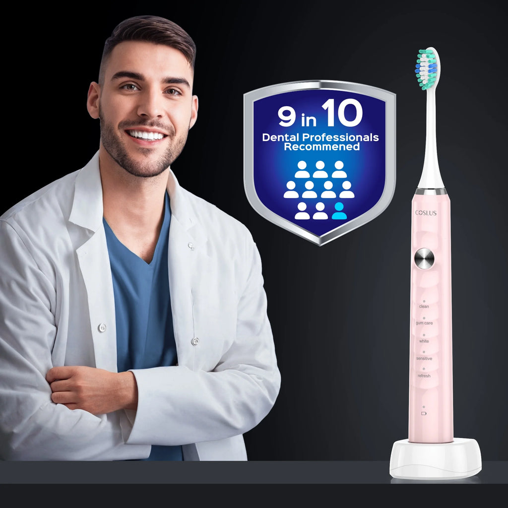 CX40 Electric Toothbrush for Adults and Teen,Wireless Rechargeable Tooth Brush,Youth with Portable Travel Case,5 Modes 47000 Vpm Power Toothbrushes 6 Brush Heads ,70Day Battery Life Pink