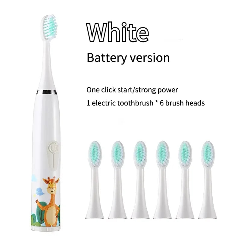 Children'S Electric Toothbrush with 5 Replacement Heads Kids Cartoon Ultrasonic Sonic Battery Tooth Brushes Electric Toothbrush