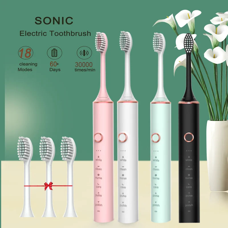 N100 Adult Timer Brush 6 Modesonic Electric Toothbrush USB Charger Rechargeable Tooth Brushes Replacement Heads Set Valentine