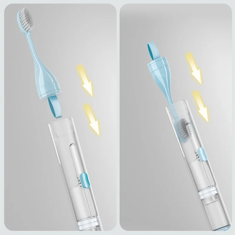 Portable Folding Toothbrush Fold Travel Camping Hiking Outdoor Easy to Take Plastic Foldable Teethbrush Toothpaste Storage Kit