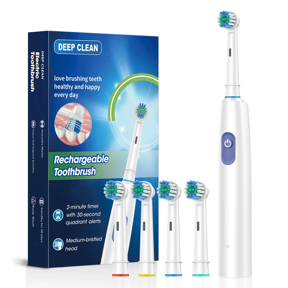 New 2025 Rotating Electric Toothbrush Adult Timer Brush 6 Mode USB Charger Rechargeable Tooth Brushes Replacement Heads Set