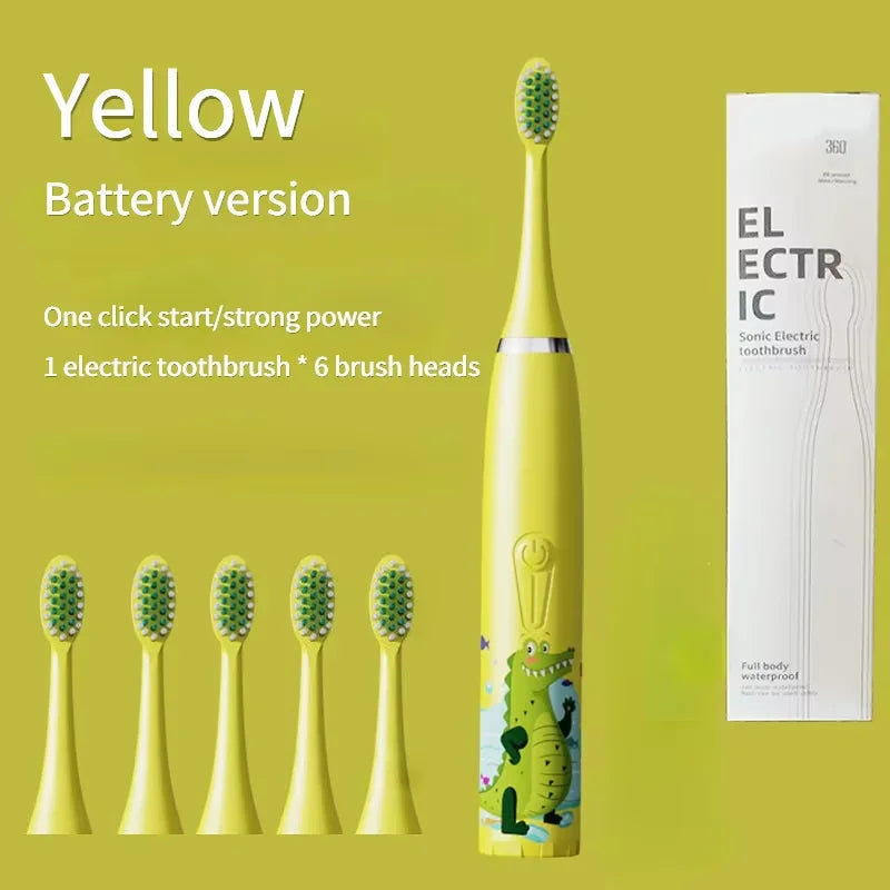 Children'S Electric Toothbrush with 5 Replacement Heads Kids Cartoon Ultrasonic Sonic Battery Tooth Brushes Electric Toothbrush