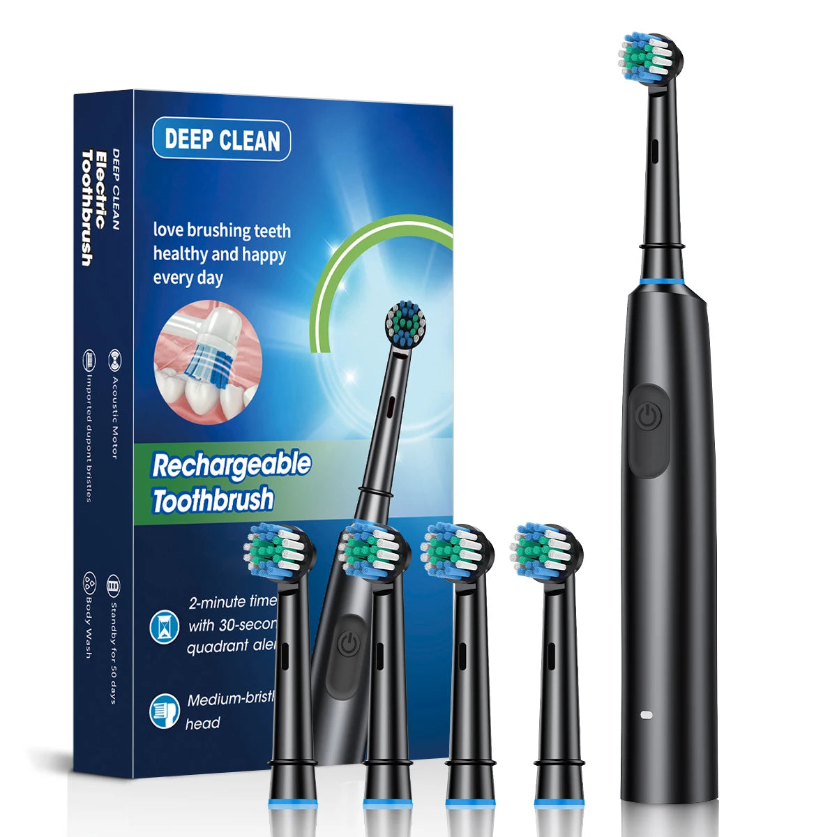 New 2025 Rotating Electric Toothbrush Adult Timer Brush 6 Mode USB Charger Rechargeable Tooth Brushes Replacement Heads Set