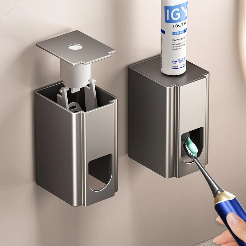 Creative Aluminum Toothpaste Dispenser Automatic Sensor Metal Wall Mounted Tooth Paste Squeezer Device with Toothbrush Holder