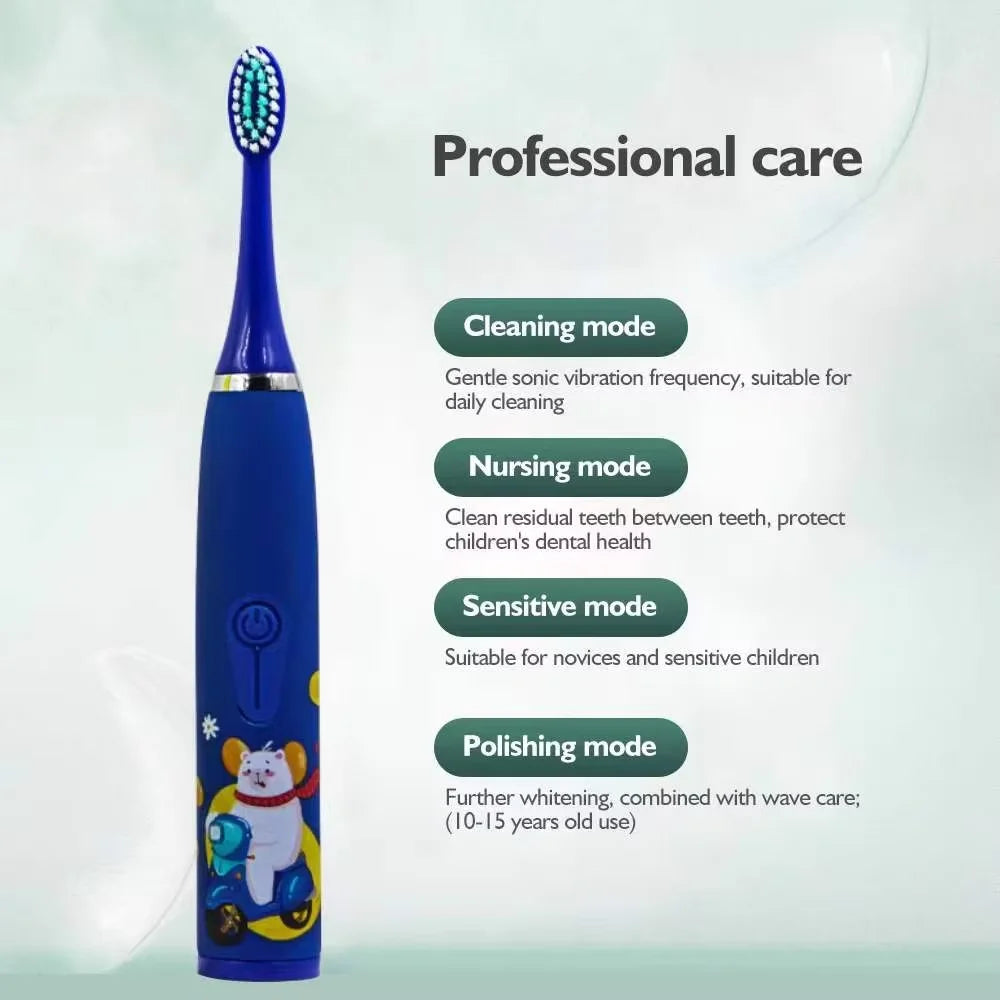 Children'S Electric Toothbrush with 5 Replacement Heads Kids Cartoon Ultrasonic Sonic Battery Tooth Brushes Electric Toothbrush